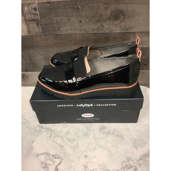 Dr. Scholl's Womens 7W Black Patent Webster Platform Loafer Shoes Slip On LB7-11 - Picture 4 of 13